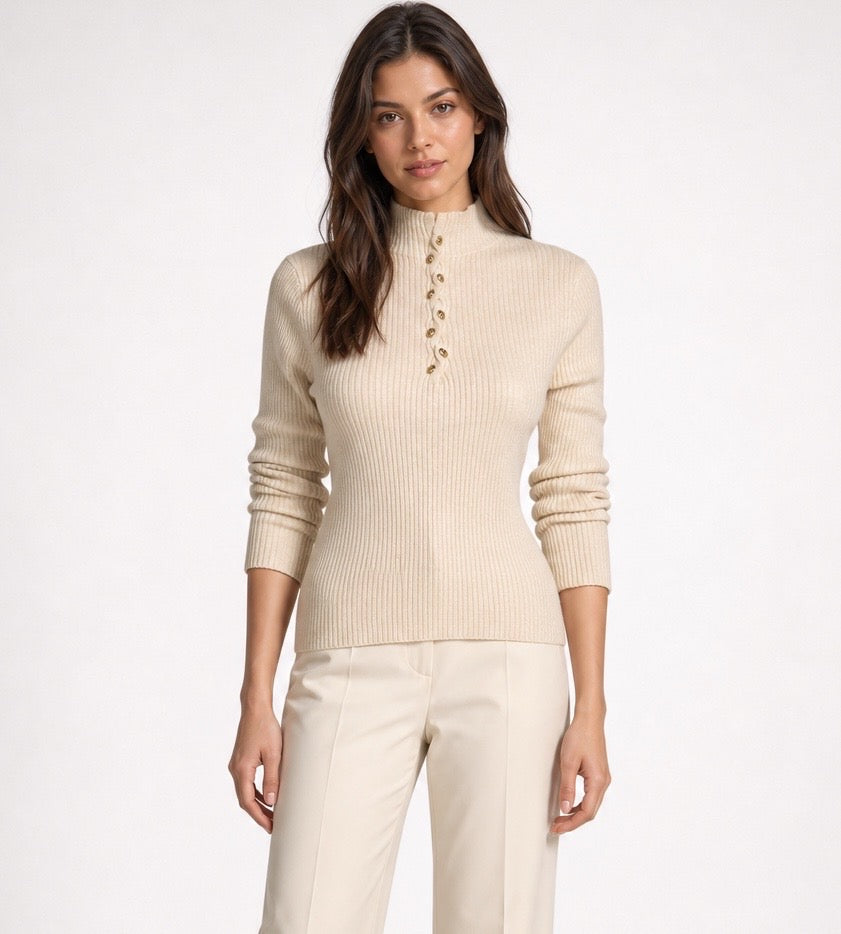 Mock Neck Button Placket Jumper