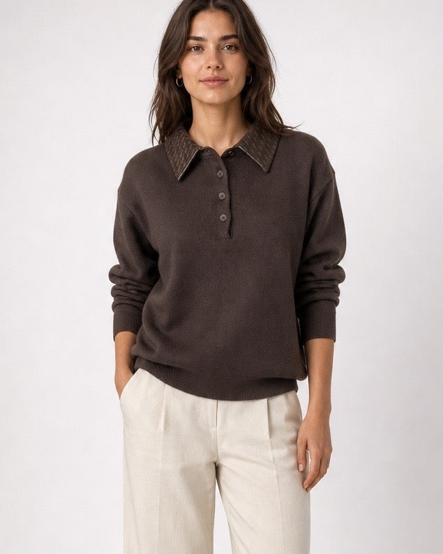 Textured Collar Knit Polo