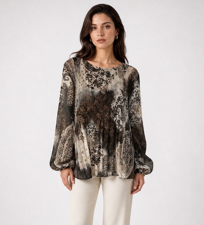 Pleat Paisley Print Blouse