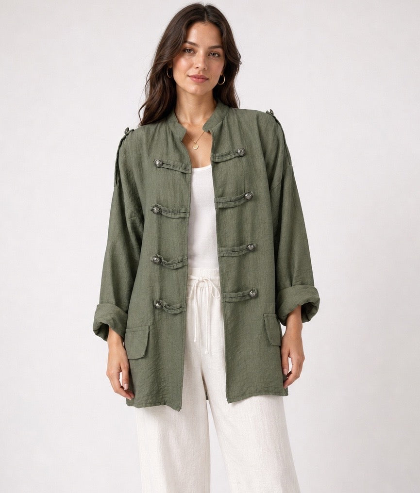 Textured Military Toggle Jacket