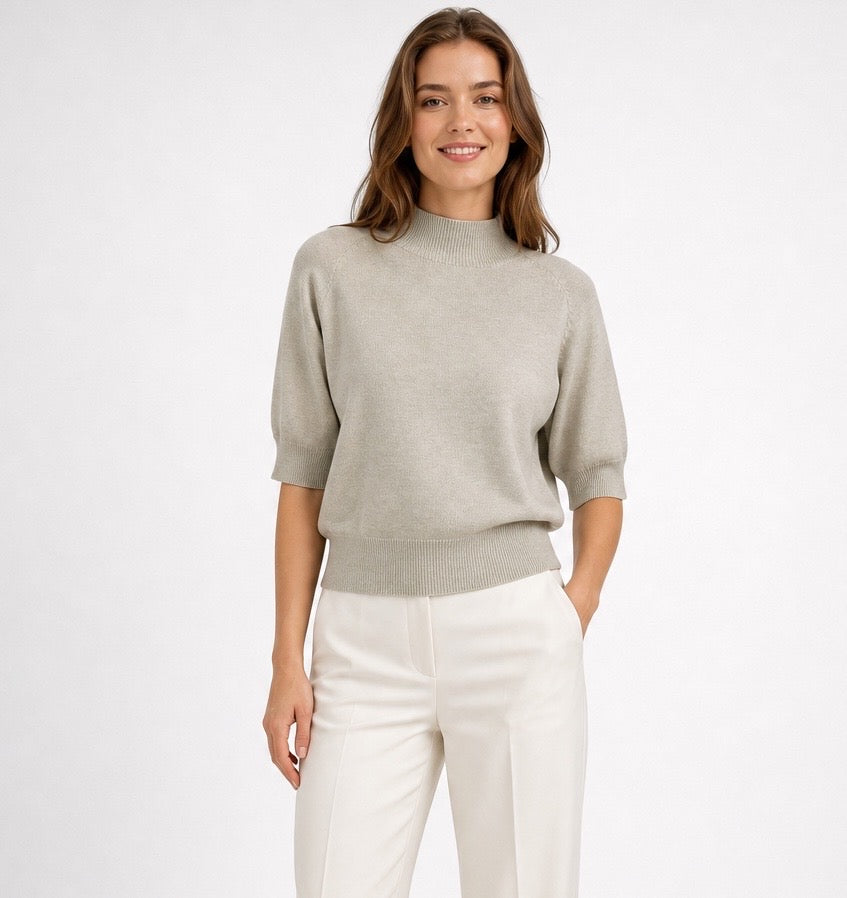 Mock Neck Puff Sleeve Knit Sweater