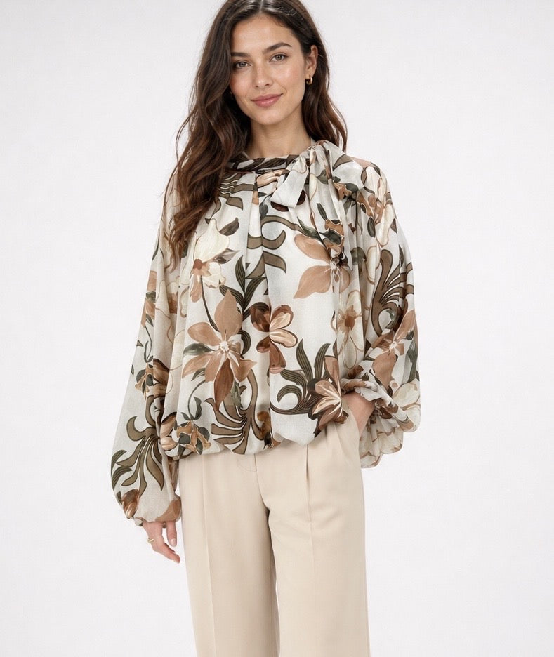 Floral Print Pussy-Bow Blouse