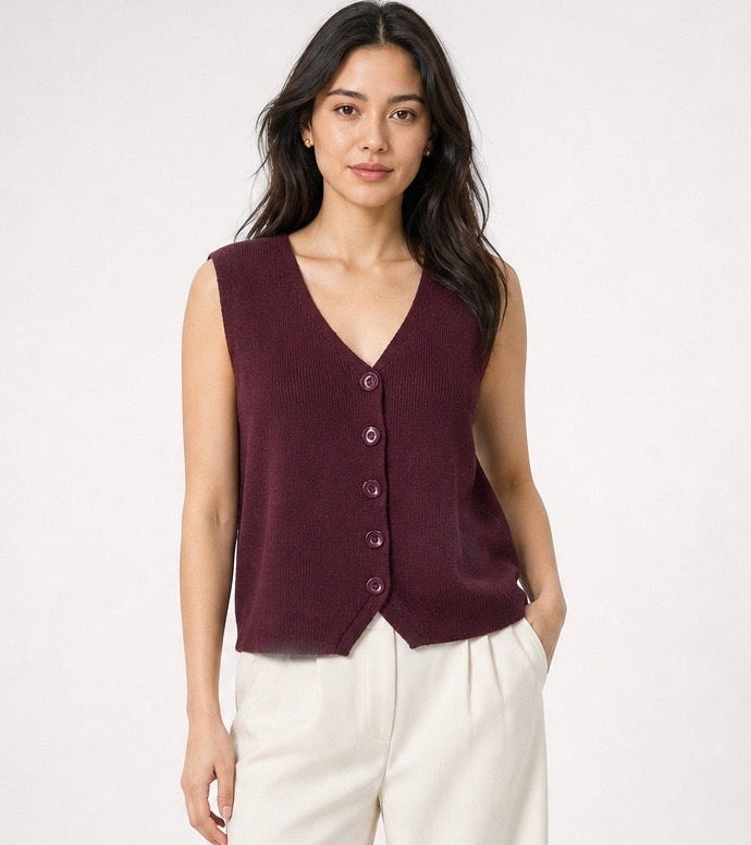 Sleeveless V-Neck Knitted Vest