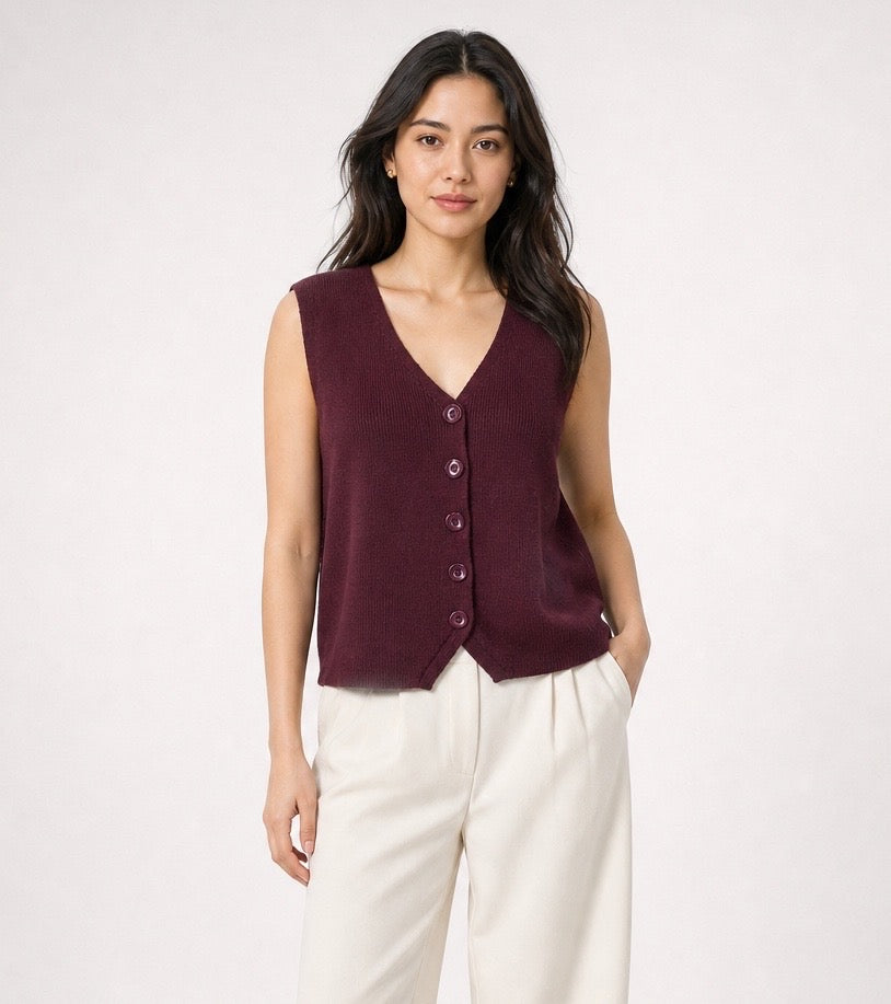 Sleeveless V-Neck Knitted Vest