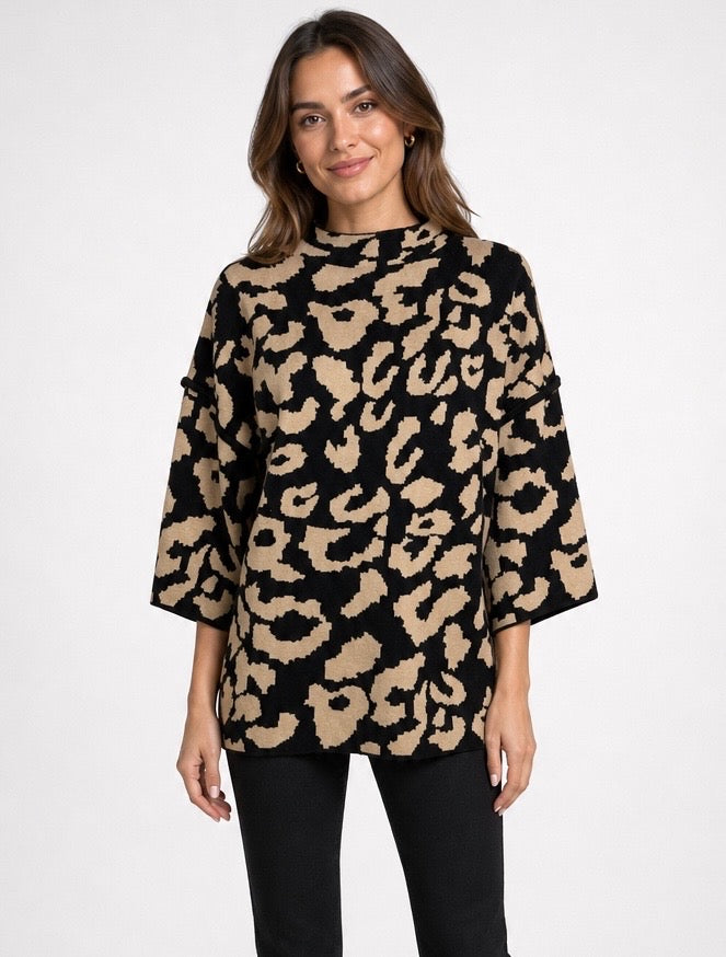 Animal Print Oversized Knitted Jumper