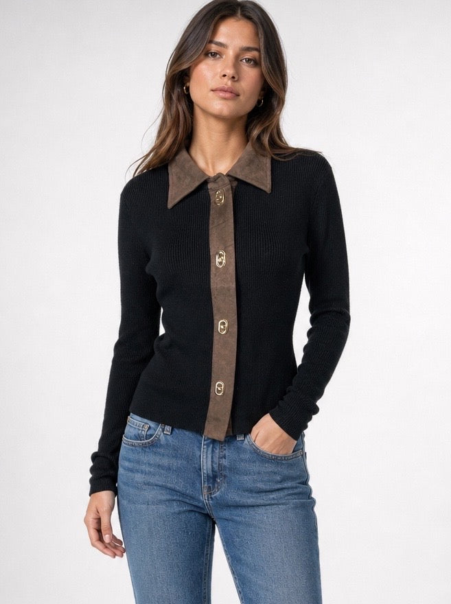 Collared Contrast Trim Knit Jumper