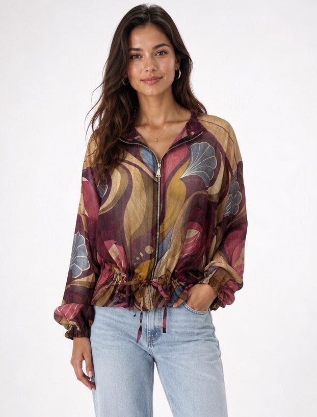 Abstract Print Lightweight Bomber Jacket