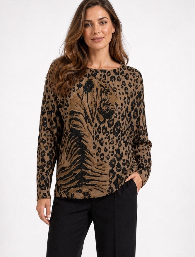 Tiger Print Boat Neck Jumper