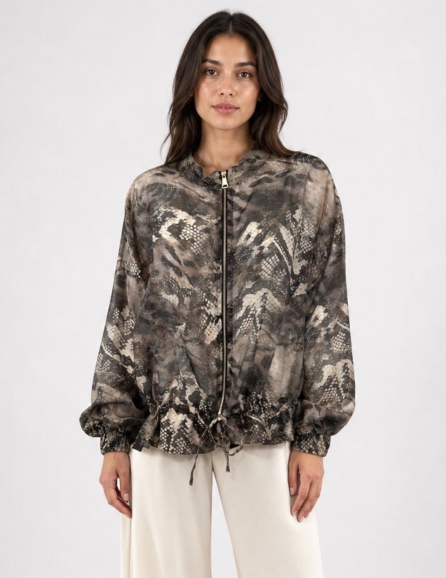 Snake Bomber Jacket with Drawstring Hem