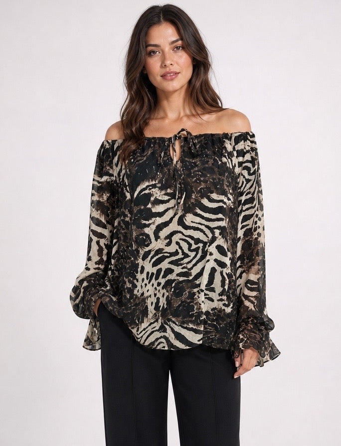 Animal Print Off-Shoulder Blouse - Mixed Pack
