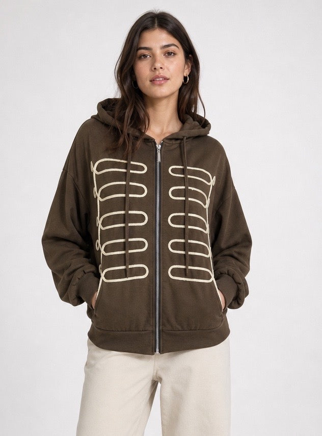 Braid Detail Zip Hoodie