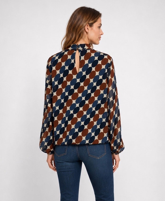 Oval Print High Neck Blouse