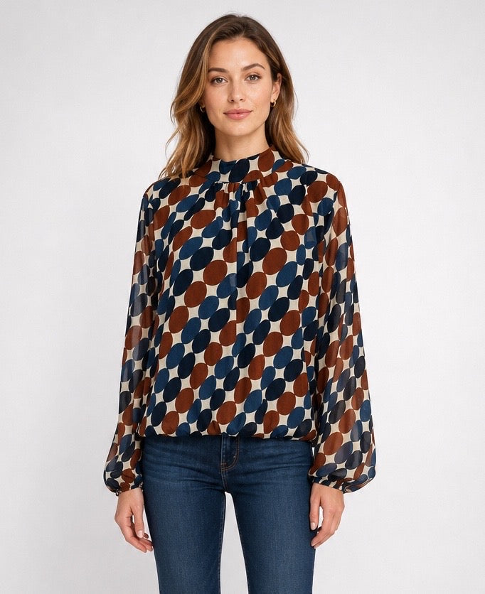 Oval Print High Neck Blouse