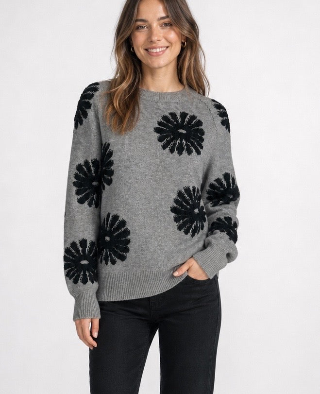 Floral Embellished Crew Neck Sweater