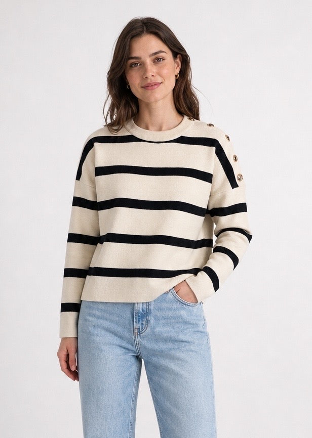 Striped Button Shoulder Jumper