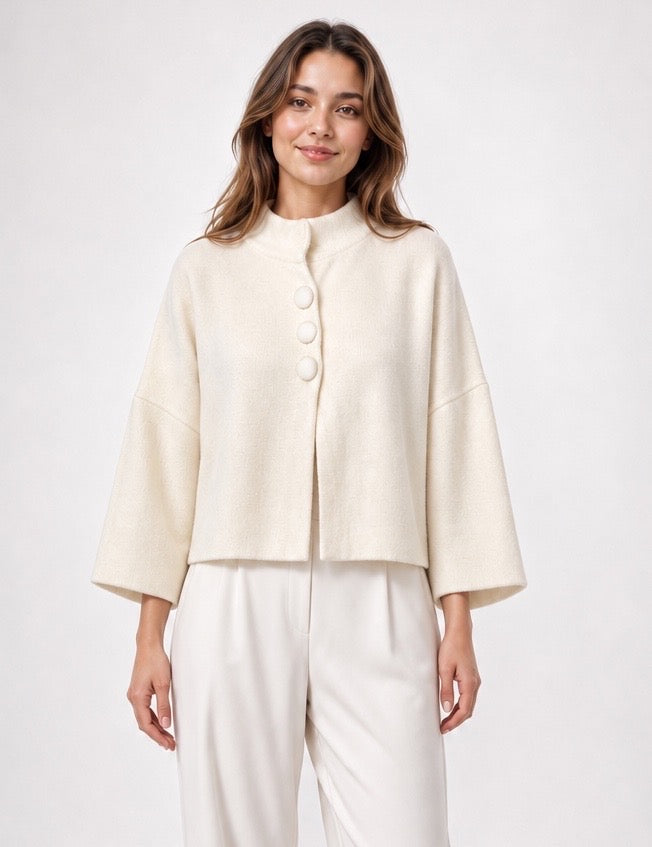 Textured Upper Button Knit Jacket