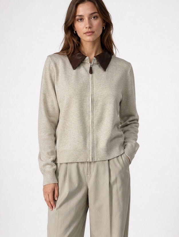 Zip-Through Knit Jacket with Faux Leather Collar - Mixed Pack