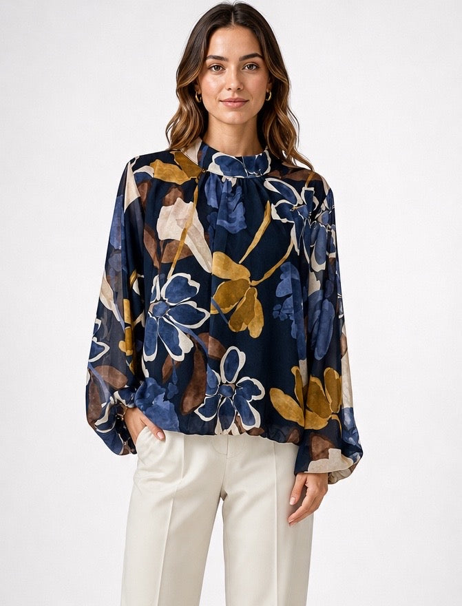 Voluminous Sleeve High Neck Blouse