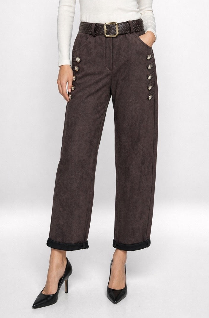 Statement Button Wide-Leg Trousers