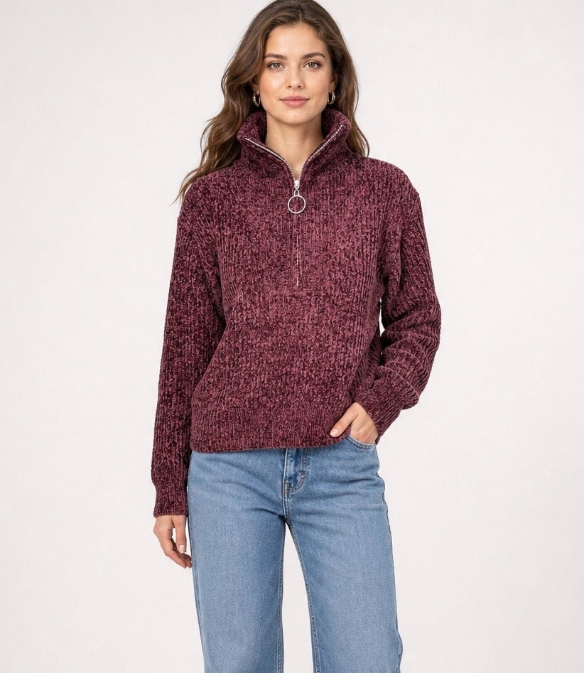 Chenille Quarter-Zip Pullover