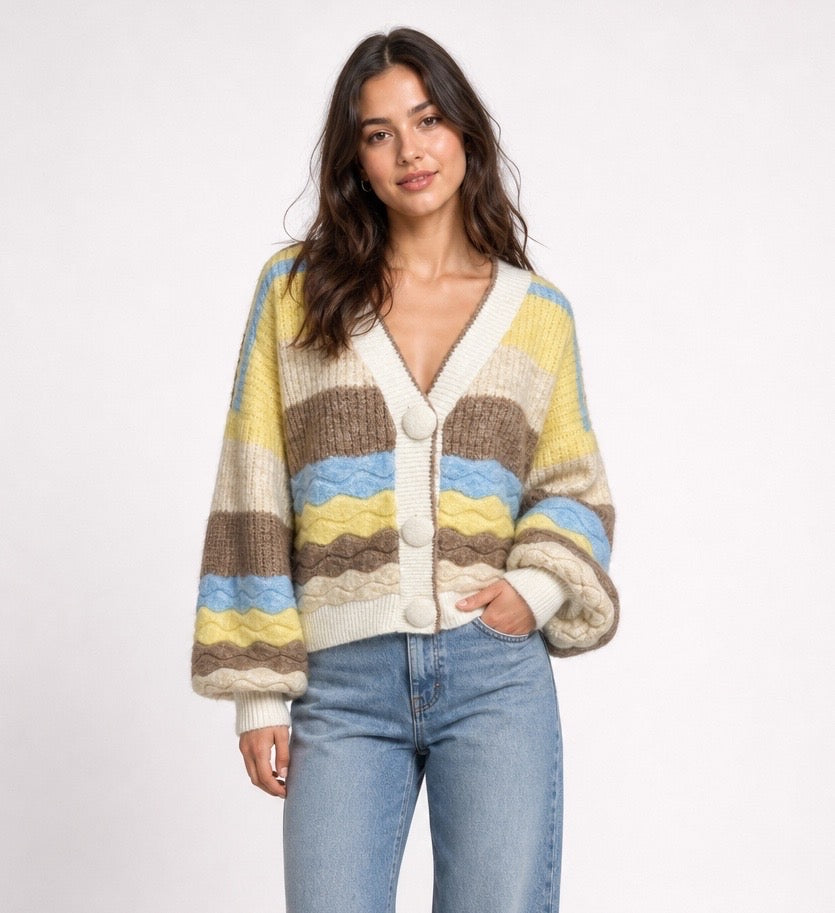 Block Stripe Wool Knit Cardigan