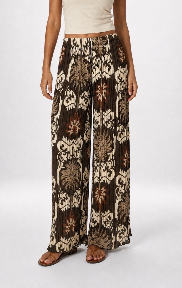 Pleated Palazzo Trousers with Statement Pattern