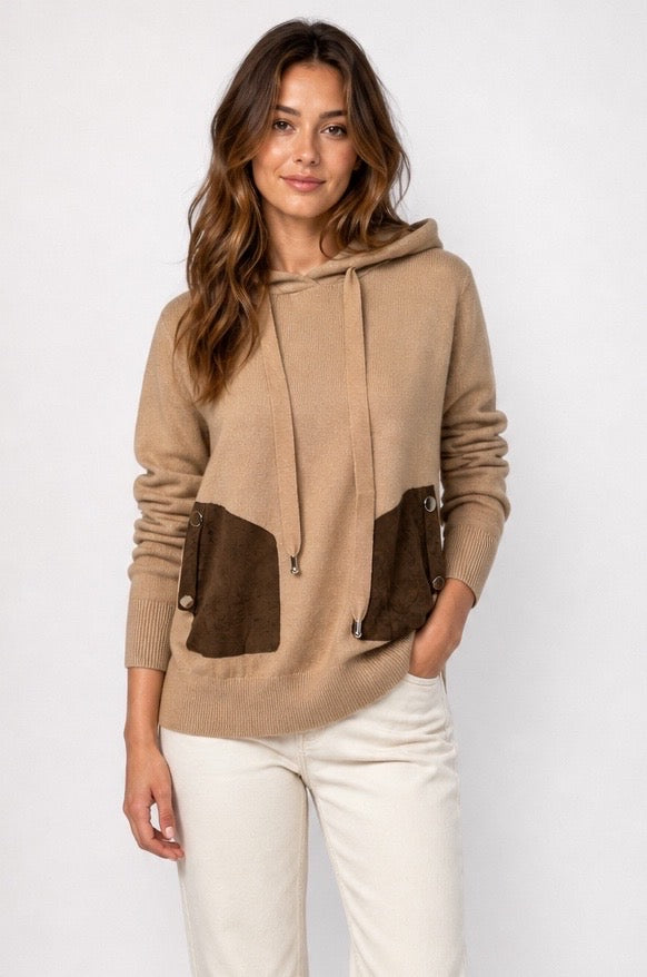 Contrast Pocket Knit Hoodie