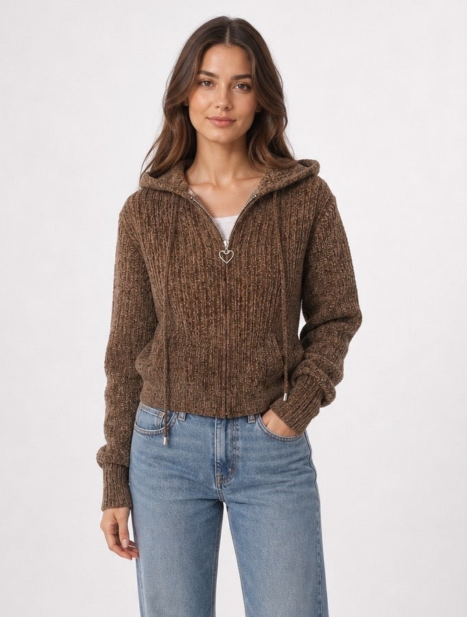 Chenille Knit Zip-Up Hoodie