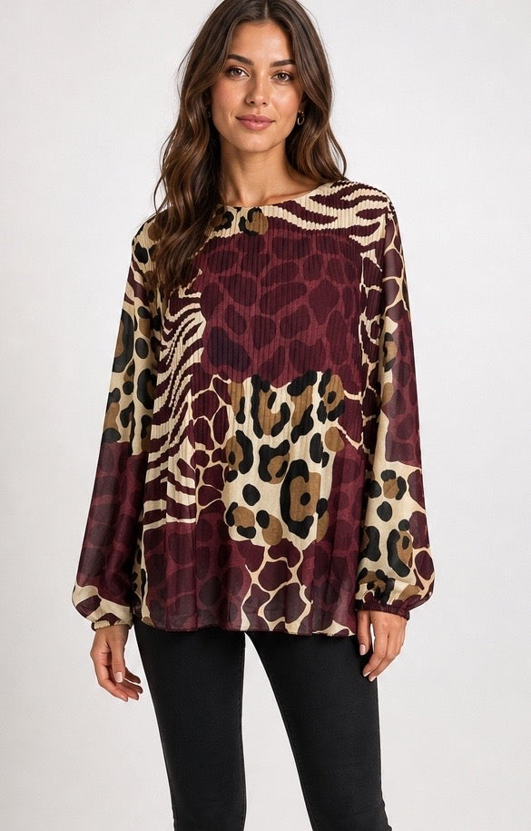 Mixed Animal Print Pleated Blouse - Mixed Pack