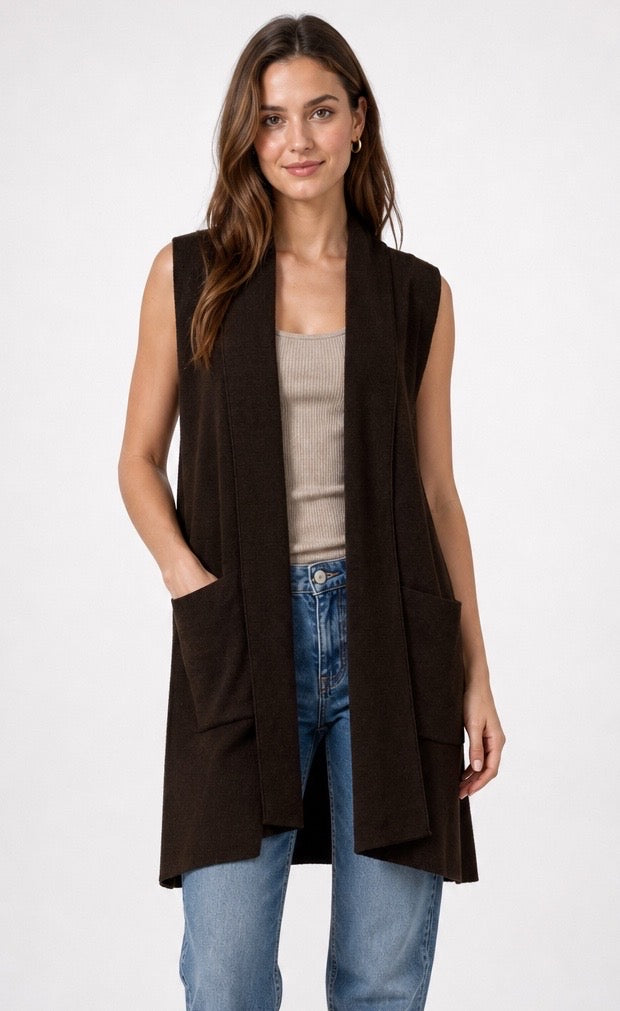 Longline Sleeveless Knit Cardigan