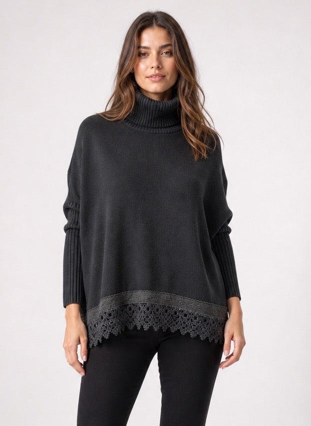 Turtleneck Poncho Jumper with Lace Trim - Mixed Pack