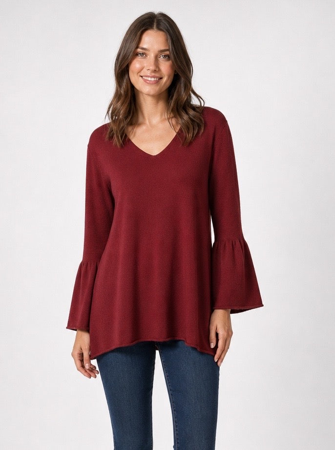 Flared Sleeve V-Neck Jumper