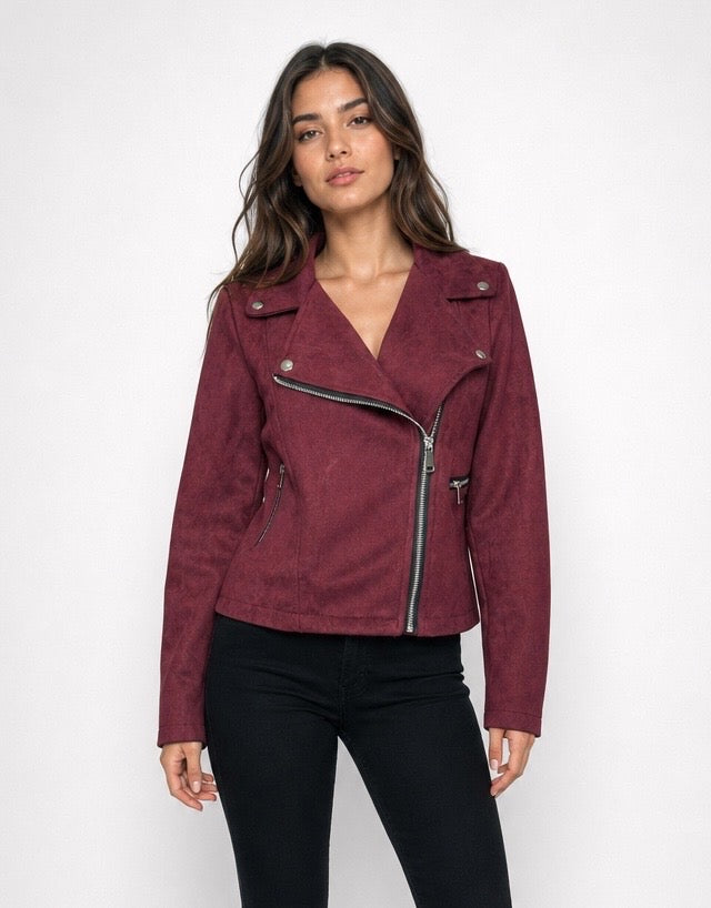 Faux Suede Biker Jacket