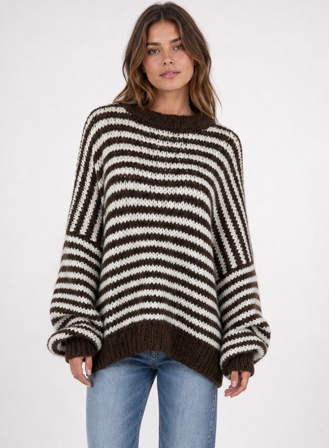 Striped Balloon Sleeve Jumper
