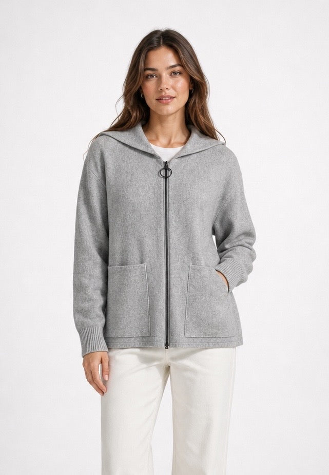 Knit Zip-Up Hooded Jacket