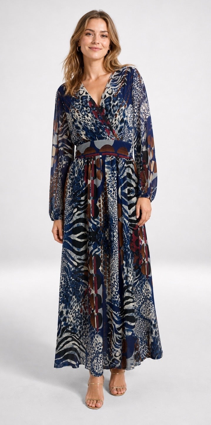 Printed Wrap Maxi Dress