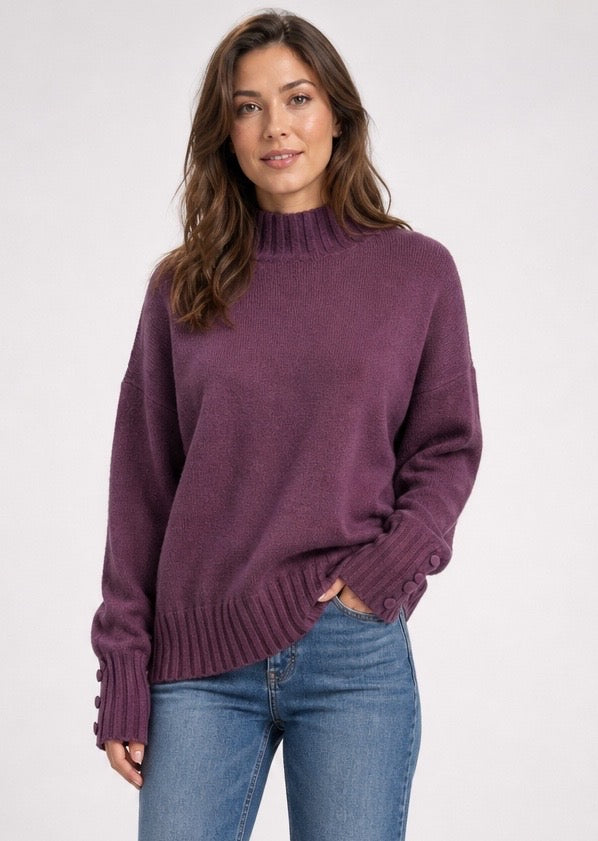 High Neck Button Cuff Jumper