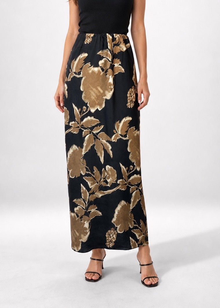 Botanical Print Flowy Maxi Skirt