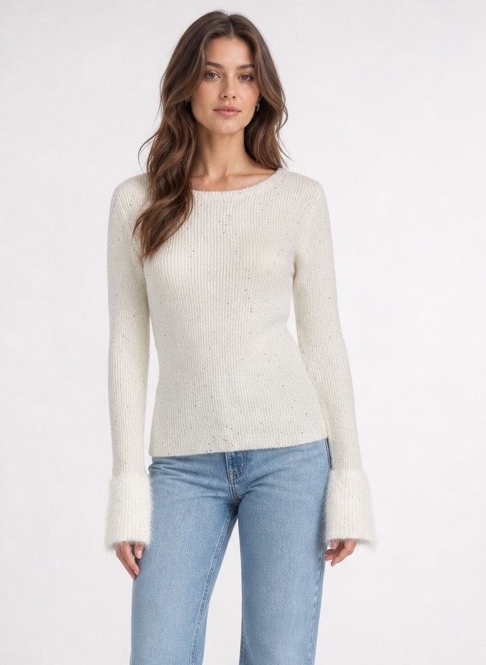 Sparkle Knit Sweater with Fluffy Cuffs