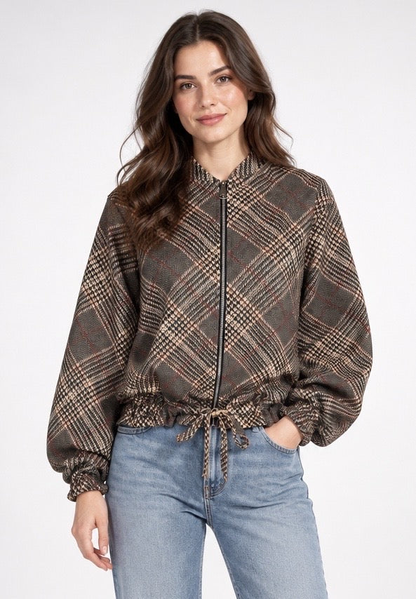 Plaid Bomber Jacket with Drawstring Hem - Mixed Pack