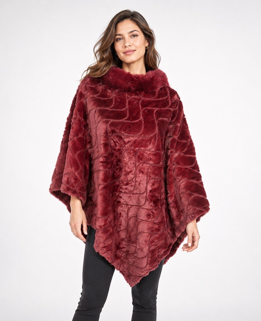 Textured Faux Fur Poncho
