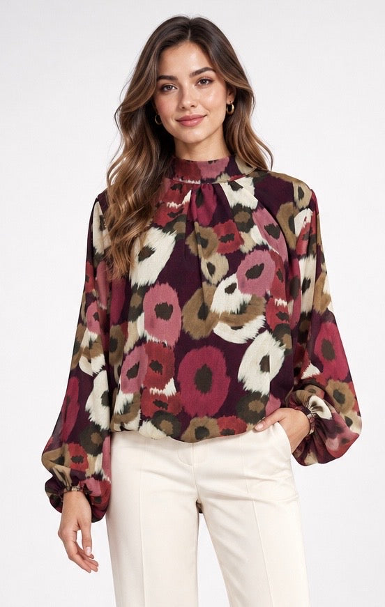 Abstract Print High Neck Blouse