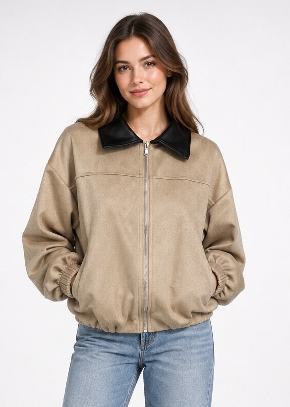 Bomber Jacket with Contrast Collar