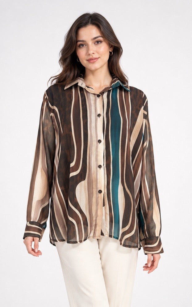 Abstract Print Button-Through Blouse
