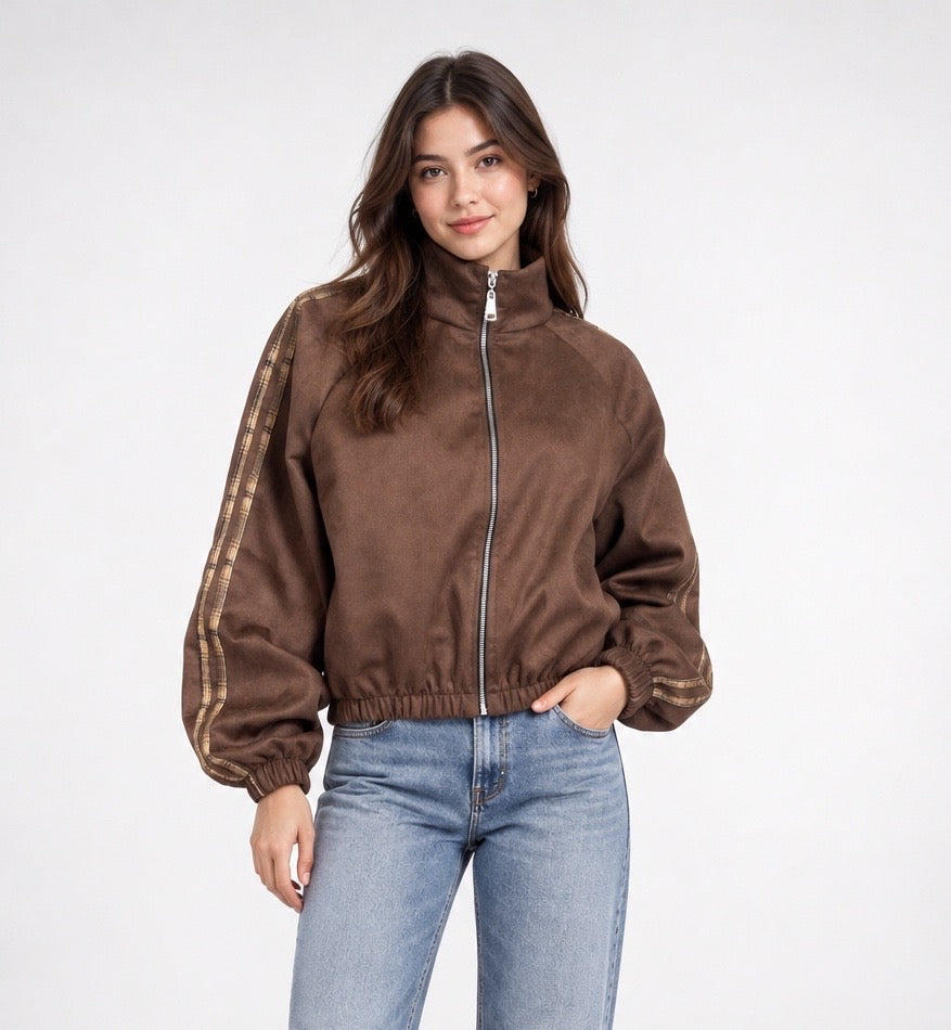 Plaid Taping Zip-Up Jacket