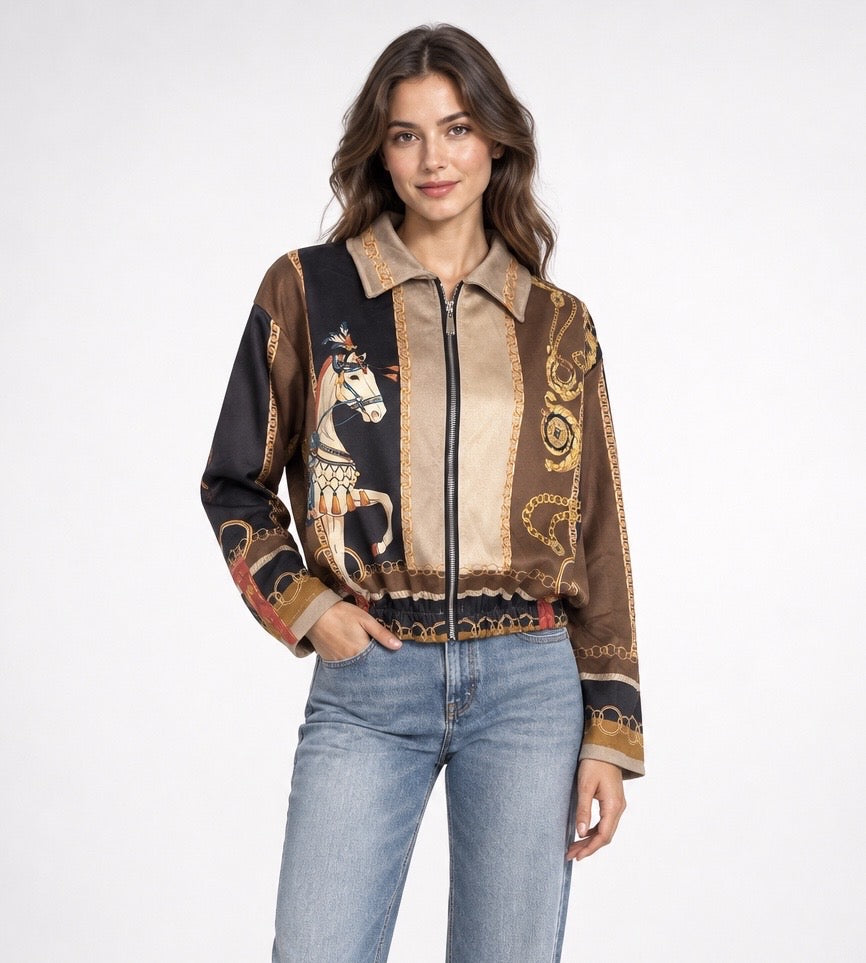 Equestrian Print Bomber Jacket