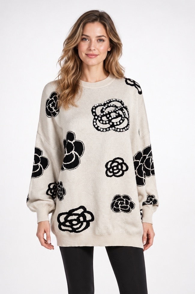 Floral Embellished Crew Neck Sweater
