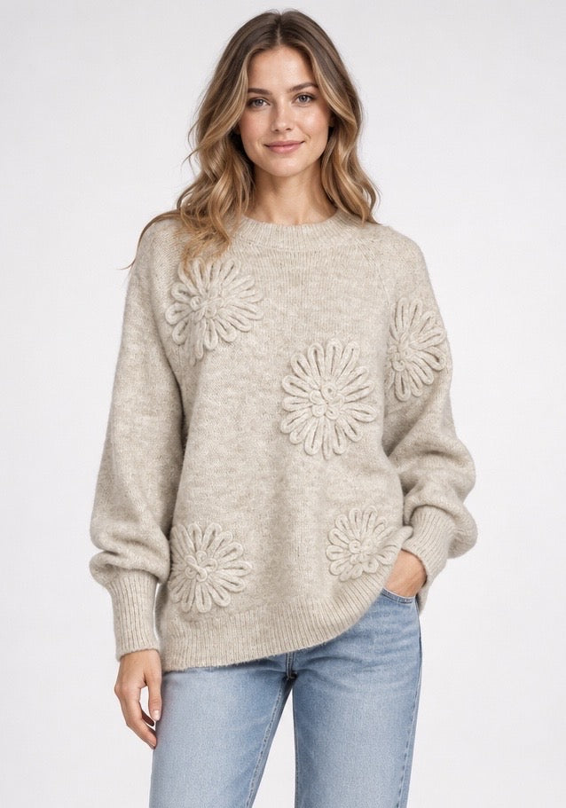 Floral Appliqué Knit Sweater