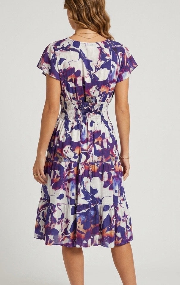 Floral Midi Dress with Shirred Waist