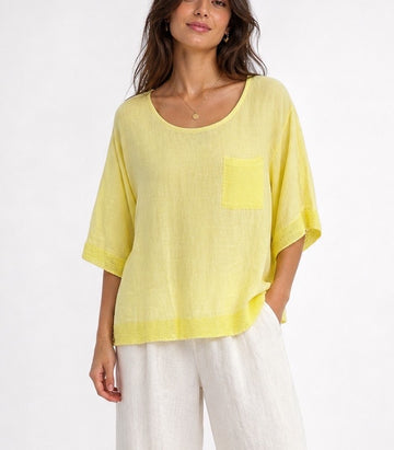 Woven Scoop Neck Top with Textured Trim